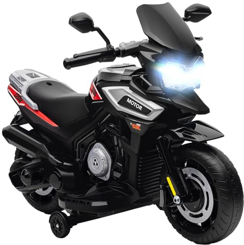 AIYAPLAY Moto Électrique Enfants 6 V Roues d'Entraînement 18-36 Mois Noir | Voiture Électrique Enfants, Musique, Effets Lumineux, Vitesse Max. 2,4 km/h, Charge Max. 30 kg