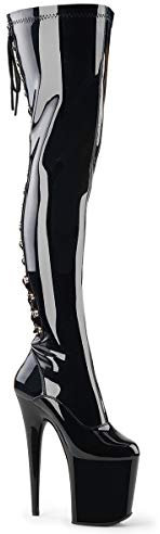 Pleaser FLAMINGO-3063 Damen Plateau Overknee Stiefel, Lack Schwarz, EU 40 (US 10)
