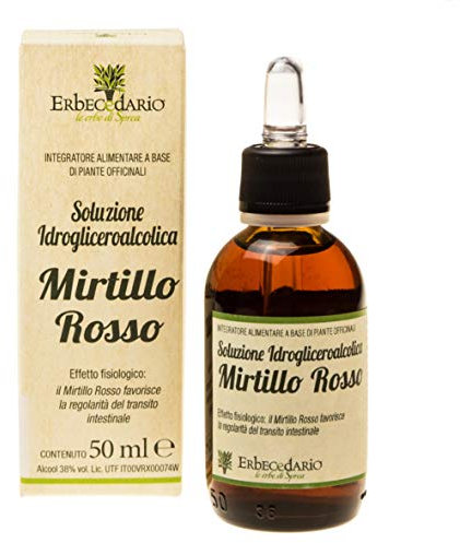 Mirtillo Rosso Gemmoderivato, Utile per la Regolarità Intestinale, Integratore mirtillo rosso per le Vie Urinarie, Soluzione Idrogliceroalcolica favorisce il benessere delle Vie Urinarie - 50ml