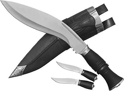 3x Kukri Gurkha Messer-Set - 1 großes Messser - 2 kleine Messer mit Scheide, schwarz silber