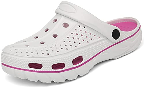 INMINPIN Zoccoli e Sabot Donna Uomo Antiscivolo Scarpe da Giardino Sandali da Spiaggia Estate Pantofole da All'aperto con Supporto per Arco,Bianco Rosa,38/39 EU