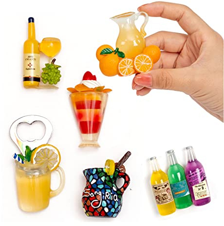 6-Pack Fruit Juice Fridge Magnets 3D Resin Magnet Refrigerator Stickers Champagne Bottle Opener Juice Cup Wine Glass for Refrigerators, Whiteboards, Maps and Other Magnetic Items