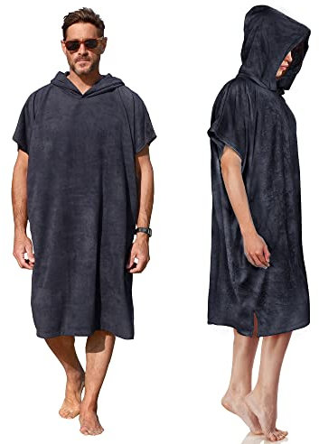 Surf Poncho Hooded Changing Towels Quick Dry Beach Change Robe für Erwachsene Männer Frauen Wasserdicht und Sandproof Bademantel für Surfen Schwimmen Baden Übergröße Schwarz