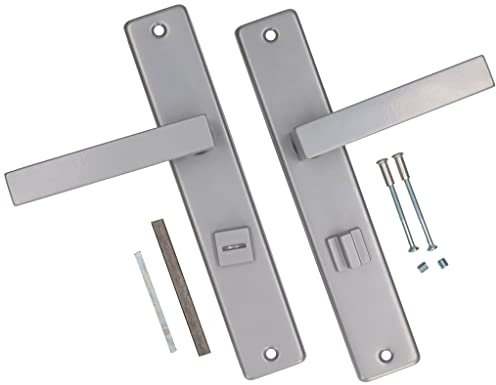 KOTARBAU® Juego de manillas para puertas de baño, Manilla con condena 72 mm, Manijas de puerta de acero inox, 2 Manetas de placa larga, Palancas cuadradas, Picaportes plateados, Manilla izquierda