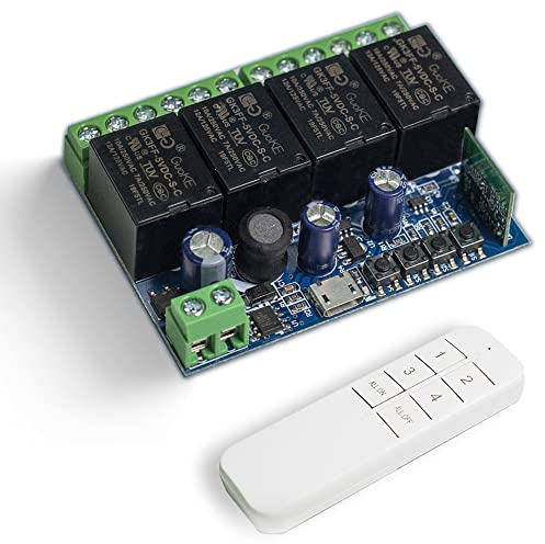 QIACHIP Ewelink Interruptor WiFi inteligente,módulo relé de contacto seco 4 canal, DC 5V 12V 24V para abrepuertas control y puertas de garaje,Alexa/Google Home conTransmisor Bluetooth
