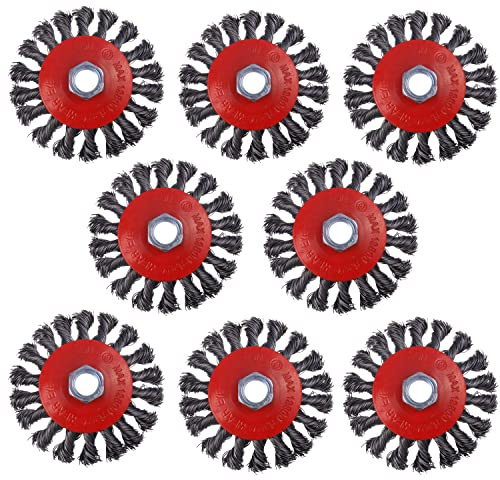 WENORA 8 Pack 4 Inch Wire Wheels for Angle Grinder, Wire Wheel Brush for 4 1/2 Angle Grinder, Twist Knotted Carbon Steel Wire Wheel with 5/8 Thread Arbor for Removing Rust