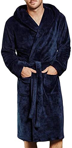 Albornoz de invierno para hombre - Bata de baño para hombre de talla grande 5XL, pijama largo cálido, bata de casa de manga larga de felpa, albornoz para sauna, acogedor, bata de noche, otoño invierno