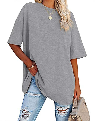 Ebifin Dam oversize t-shirt rund hals kortärmade toppar casual lös basic sommar t-shirts skjortor blus.