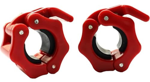 Tioamy Abrazaderas para mancuernas con cierre giratorio para levantamiento de pesas estándar, barra de mancuernas de liberación rápida, hebilla profesional, 1 par de 25 mm (rojo)