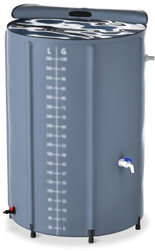 FIVMEN Regentonne 750 Liter Regenwassertonne Regenfass Faltbar Regenwassertank Wassertank Regenwasserfass PVC mit Deckel und Wasserhahn, Dunkelgrau
