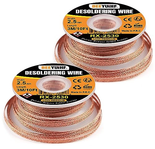 BEEYUIHF Mèches et tresses, Tresses à Dessouder, Trèsse fil à Souder Wick avec flux, pour enlever la soudure et démonter les, longueur: 3M/10', Largeur 2.5mm/0.10'' (2 Pièces 2.5mm 3m)