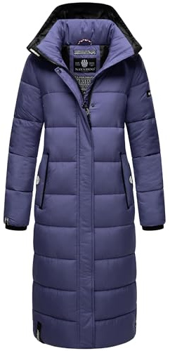 Navahoo Damen Wintermantel warmer Steppmantel lang mit abnehmbarer Kapuze Isalie Blue Violet Gr. XS