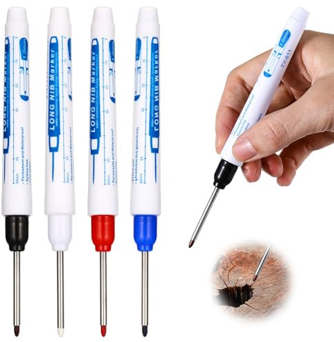 Sibba Deep Hole Marker Pens 4Pcs Deep Reach Markers Permanent Markers Long Nose Marker Waterproof Carpenter Ink Pen 30MM Highlighters for Builders Construction Architect (4 Colors)