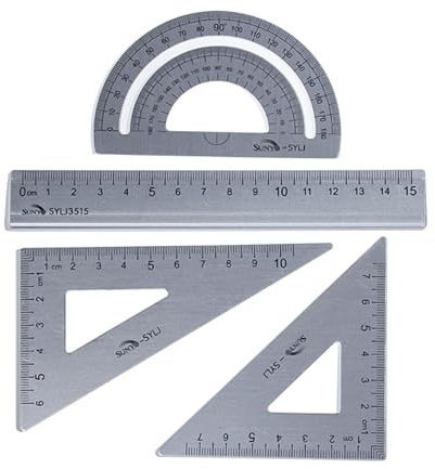 DOETYD Geometriset med gradskiva fyrkantig triangellinjal metalllinjal gradskiva set för studenter kontor matematikgeometri 4 st