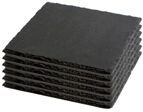 AC - Pack de 6 Platos de Pizarra - Forma Cuadrado - Platos Llanos de Piedra Natural para Servir Alimentos, quesos, Aperitivos - 30 x 30 cm