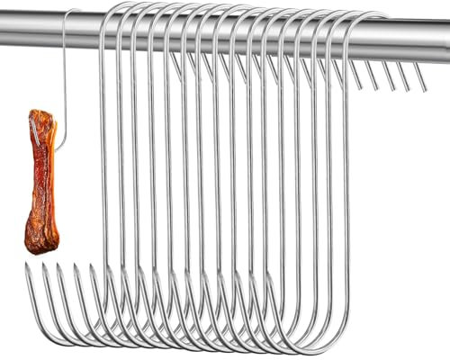 REBECASKYENS 20 ganchos de acero inoxidable para carne en forma de S, para ahumar en frío y caliente, para pollo, caza, ahumar costillas (13 cm)