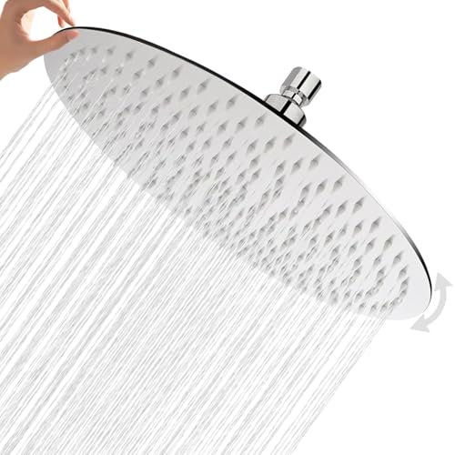 Soffione Doccia a Pioggia 12 Pollici/30cm Doccia Fisso in Acciaio inox 304 Silicone Anti-Blocco Soffione Doccia Doccia da Bagno Ultra Sottile Facile da Installare (12″ rotondo)