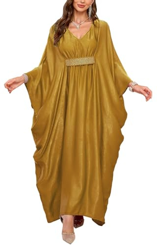 Orshoy Womens Swim Cover Ups V-Neck Kaftan Beach Dress Kimono Tunic Loungewear Bathing Suit Swimwear One Size Golden