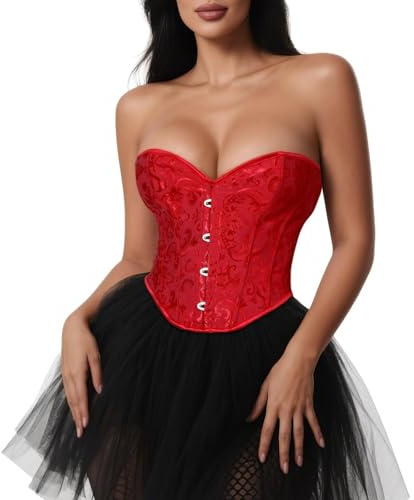 VONMELLI Corsetto Donna Sexy Bustier Corsetto Top Lace Up Overbust Shapewear Lingerie Costume Cosplay per Halloween, Carnevale e Feste Rosso XL