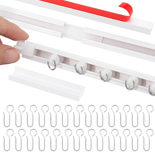20FT/6M Self Adhesive Ceiling Curtain Track Smooth Ceiling Mount No Drilling Screws or Tools Curtain Track Rail No Damage for Home Closet Bathroom Shower Windows Cabinet Curtain Rod