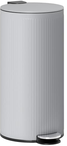 HOMCOM Poubelle cuisine 30L, poubelle à pédale en métal avec seau intérieur amovible, couvercle à fermeture douce et maintien en ouverture, pour cuisine, bureau, maison, gris clair
