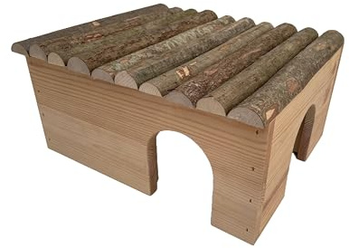 Nagerhaus-Kaninchenhaus-Hasenhaus-Meerschweinchenhaus-Hamsterhaus-2 EIN/AUSGÄNGE -Super hochwertiges,Robustes & stabiles Haus-Naturbelassen-Made IN EU- Verschiedene Größen (Haselnussholz, L)