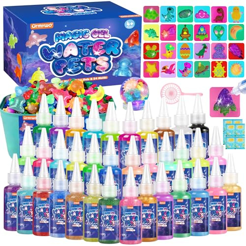 Magic Water Elf Toy Kit, Water Pets Toys for Kids, 36 Gels & 24 Molds, Aqua Fairy Water Gel Kit Squishy Maker, DIY Dinosaurs Space Make Your Own Squishies Sensory Toys, Crafts Gifts for Boys Girls 4+