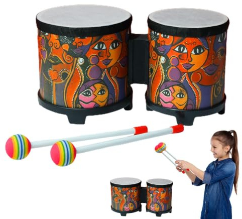 Bongotrummor för barn,Bongos för barn | Slagverksinstrument Barntrumma | Musikleksak | Trumset , handgjorda trämusikinstrument med 2 färgglada trumpinnar, julfödelsedagspresent