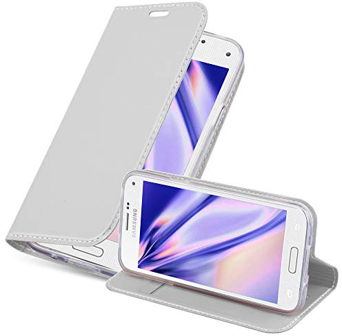 Cadorabo Hülle kompatibel mit Samsung Galaxy S5 MINI / S5 MINI DUOS aus Kunst Leder Flip Klappbare Magnetische [Kartenfächern] Cover Hülle für Galaxy S5 MINI / S5 MINI DUOS Tasche in Silber