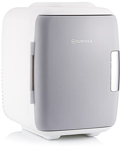 Subcold Classic4 Mini Fridge - Cooler & Warmer | 4 Litre/6 Cans | AC+USB | Portable Small Fridge for Skincare, Bedroom, Dorm, Car, Caravan (White/Grey)