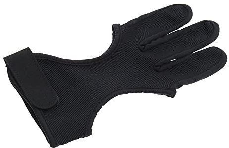 L/XL Bogenschießen-Handschuh, 3-Finger, Jagd, Lederhandschuhe, verstellbar, rutschfest, schwarz, Schutz für linke und rechte Hand