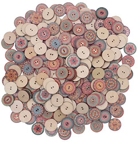 Ewanda store 300 Pcs Mixed Random Painted Flower Painting Round 2 Holes Wood Wooden Buttons for Sewing Crafts DIY Projects 20mm,No.3