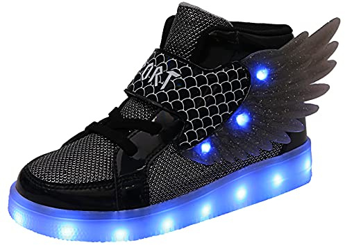 Boys Light up Trainers Kids Girls LED Lights Up Shoes High Top Luminous Sneakers USB Charging Flashing Trainers(Little Kid 10UK Black 28)