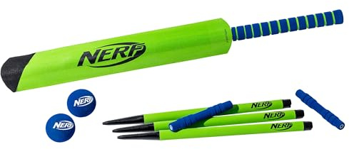 Nerf Foam Cricket Set - Full Starter Cricket with 30 Bat, (2) Foam Balls + (3) Plastic Wickets - Perfect for Adults, Kids + Beginners - Full Set