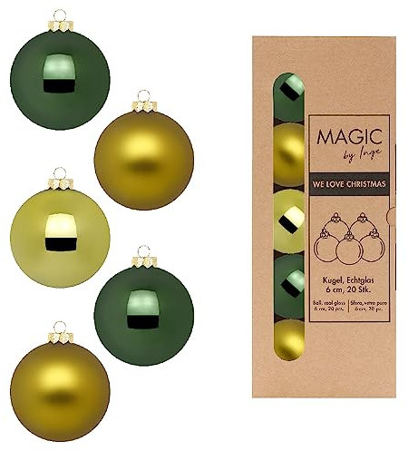 Weihnachtskugeln Glas 6cm x 20 Stück in Kartonbox Christbaumkugeln Set grün Mix A Hush of Moss