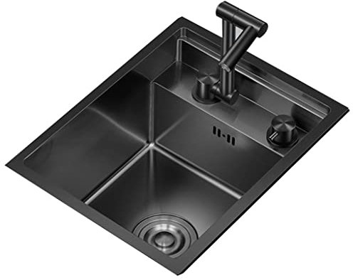 Küchenspülen Unsichtbare Spüle Aus Edelstahl Unterputzspüle Für Die Küche Mini-Schüssel Kleines Waschbecken Mit Deckel, Klappbarer Wasserhahn (Color : Nero, S : 30 * 45 * 23cm)