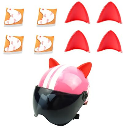 JNNJ 4 Stück Katzenohren Aufkleber für Motorradhelm, Dekorative Niedliche Helmzubehör Ohren für Fahrradhelm, Skihelm (Rot)