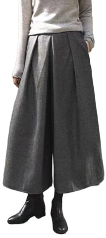 LIUYUYOUGO Pantaloni A Gamba Larga da Donna Invernali, Pantaloni Palazzo alla Moda A Vita Alta Pantaloni Culottes in Misto Lana A Spina di Pesce Pantaloni Eleganti Larghi alla Caviglia Pantaloni con