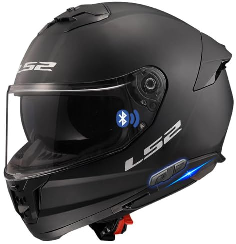 LS2 Stream 2 Negro Mate Bluetooth Intercomunicador Sena Integrado - Casco de Moto Integral con Visor Solar, para Hombre y Mujer, Homologado ECE 22.06 (L)