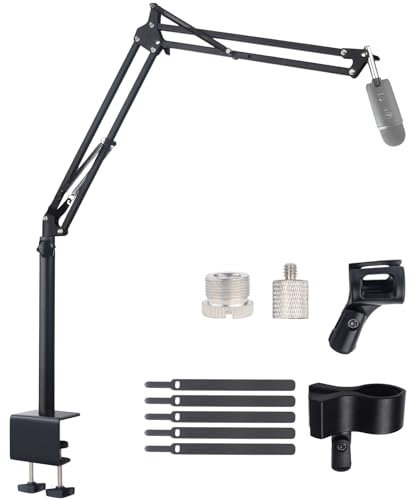 Lemxadd Microphone Stand Mic Boom Arm for Blue Yeti HyperX QuadCast SoloCast Elgato Wave Nano Snowball Q2U Fifine K688 AM8 and More Mic, Overhead Desk Mic Stand with 5/8 1/4 Adapter