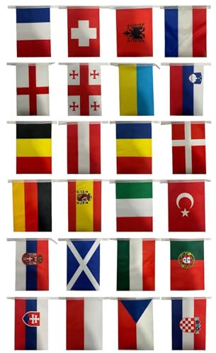 Palaufr Bandierine con 24 paesi, bandiera con 24 paesi, bandiera europea in poliestere con 24 paesi, bandierine decorative da appendere, decorazione colorata per feste da parete