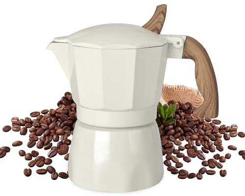Warmthmaster Moka Pot Aluminium Stovetop Espresso Maker Italian Coffee Maker with Cool Touch Handle (White, 6 Cup)