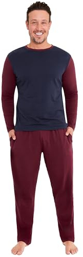 CityComfort Mens Long Pyjamas Set, Adults Teenagers Soft 2 Piece Loungewear Nightwear Cosy PJs - Gifts for Him (Burgundy/Navy, 2XL)