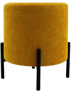 Rebecca Mobili Pouf Taburete, Otomano Reposapiés, Amarillo Mostaza, Tela de Poliéster Acero, Redondo, para Salón - Medidas HxLxP: 43,5 x 38 x 38 cm - Art. RE7058