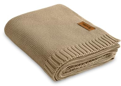 Sensillo - Babydecke Baumwolle und Bambus - Kuscheldecke Baby - Baby Decke Neugeborenen 80x100 cm - Leichte, Gestrickte Decke für Neugeborene und Babys - Beige