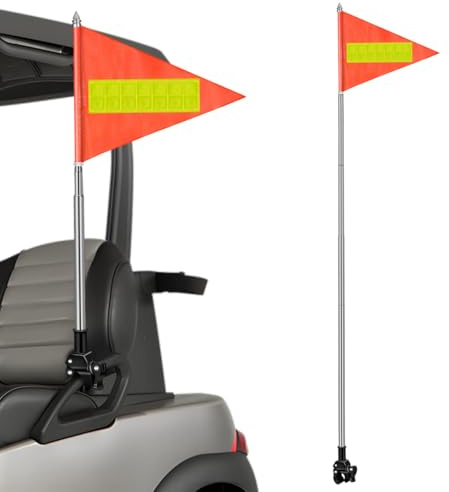 JECOMPRIS Retractable Pennant Flag 1.2M Adjustable Wheelchair Safety Flag with Reflective Orange Design for Golf Cart and Bicycle