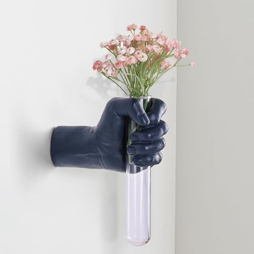 XYQXYQ Blå väggskulptur, väggkonst sovrum, handvas, funky blomvas dekorationer, unik väggstaty, heminredning konst