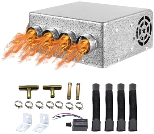 AXGCAA 12V Car Auxiliary Heater, 4 Ports Under Dashboard Compact Heater, Universal Automobile Interior Heater with Speed Switch, Windscreen Defroster Demister, Car Heater Assembly for Car Truck RVs