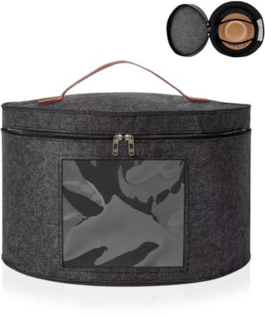 Bieiyhe Hutschachtel Rund mit Deckel,Hutbox mit Reißverschluss,Hutkoffer Groß,Hut Aufbewahrungsbox,Hutschachtel Faltbar,Tragbarer Hutbehälter aus Filz,Hut Organizer für Damen und Herren-Dark Gray