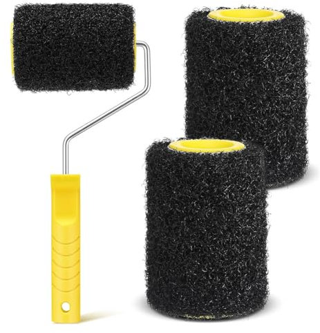 Ohulelks 3 Rodillos de 4 Pulgadas para Yeso con de Pintura, Brocha para Textura de Yeso, Rodillo de Lodo para Masilla y de Diatomeas.
